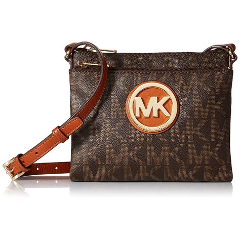 michael kors signature large double pouch crossbody brown|michael kors leather crossbody bag.